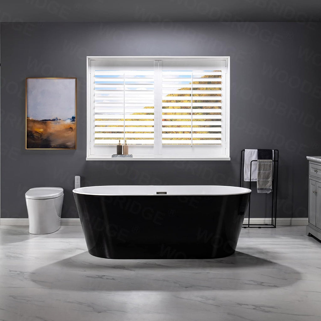 WOODBRIDGE 67' Acrylic Freestanding Bathtub Contemporary Soaking Tub, Black Acrylic(Brushed Nickel Drain/Overflow),BTA1813-BN