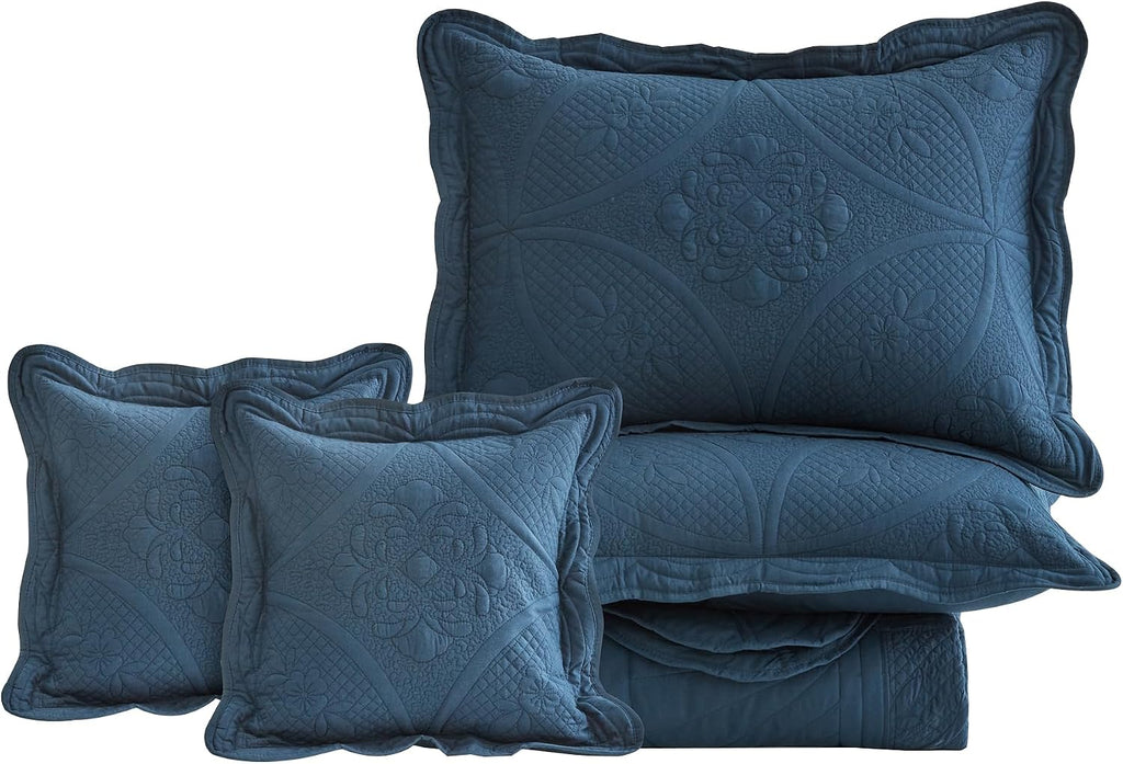 DaisyHuang Oversized Bedspread - King Size Bedding Cover - Modern & Contemporary Coverlet Set, Real Stitching, Reversible, Lightweight, 5 Piece, Navy