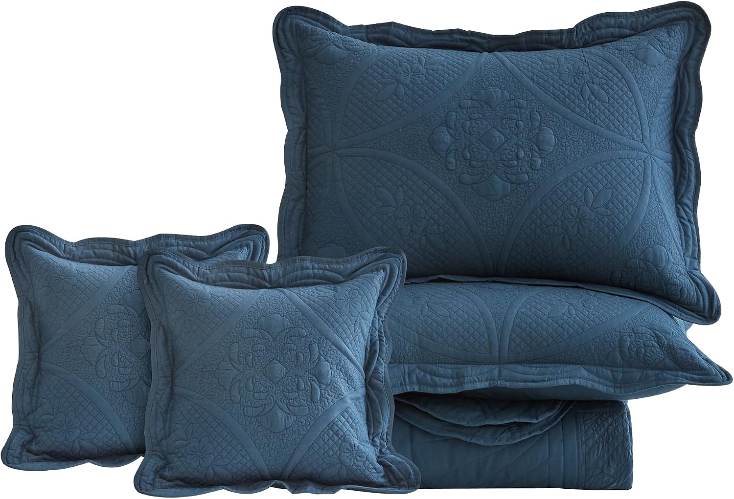 DaisyHuang Oversized Bedspread - King Size Bedding Cover - Modern & Contemporary Coverlet Set, Real Stitching, Reversible, Lightweight, 5 Piece, Navy