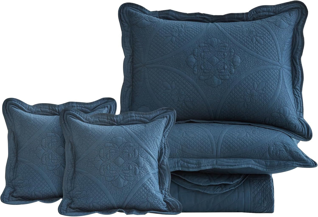 DaisyHuang Oversized Bedspread - Queen Size Bedding Cover - Modern & Contemporary Coverlet Set, Real Stitching, Reversible, Lightweight, 5 Piece, Navy