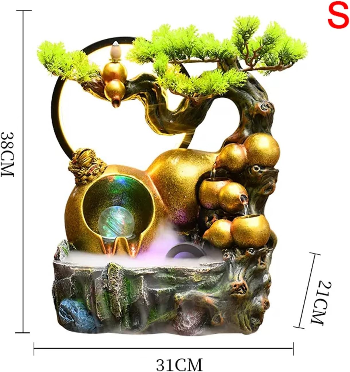 HIHELO Desktop Fountain Tabletop Fountain Resin Relaxation Meditation Fountain Tabletop Fountain Indoor Waterfall Feature for Home Office Decor Water Fountain Outdoor (Size : Small)