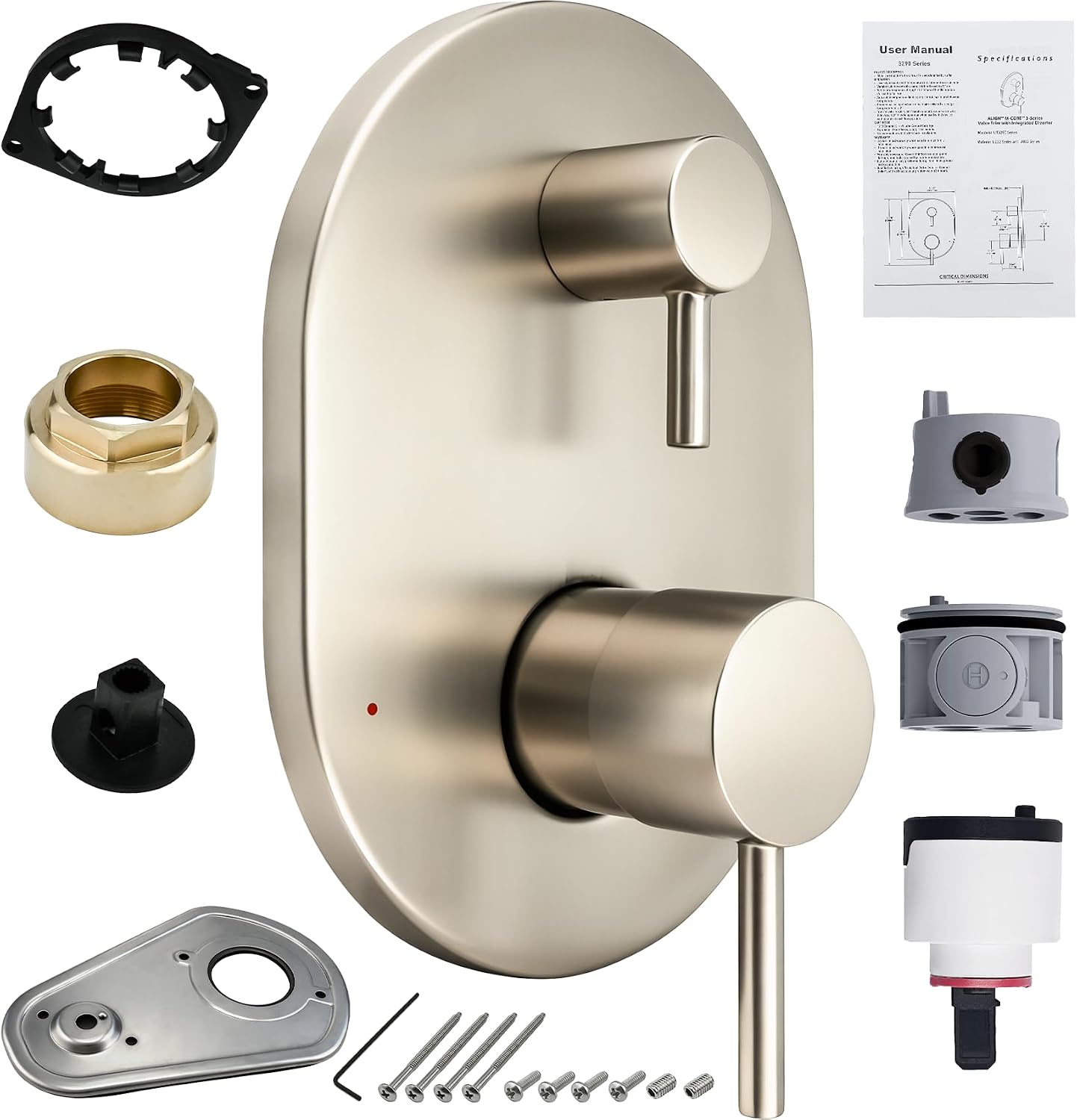 UT3290BN Shower Valve Trim Kit for Moen Align Brushed Nickel M-CORE 3-Series 2-Handle Shower Faucet Trim, Shower Trim UT3290 UT3290BL UT3290BG, Include 1213 Cartridge, U232 U362 Valve Required -2 Year