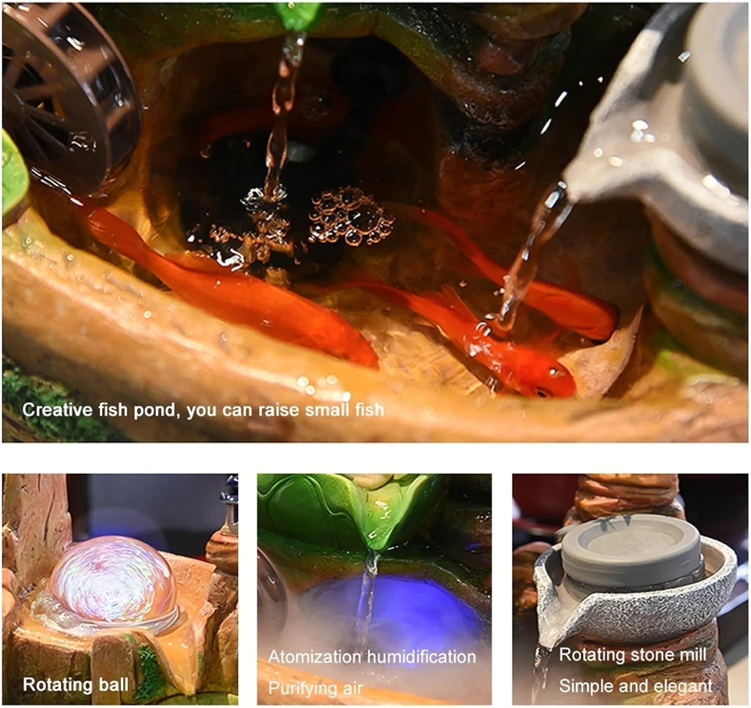 HIHELO Tabletop Fountain Desktop Fountain Indoor Humidifier Landscape Bonsai Office Desktop Decorative Fountain Desktop Lucky Waterfall Fountain Indoor Fountain (Size : Large)