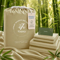 TOSMO Luxury Cooling Sheet Set | 100% Viscose from Organically Grown Bamboo | FSC® Certified | Queen Size | 18' Deep Pockets | Silky Soft Natural Bedding for Hot Sleeper [Dune]