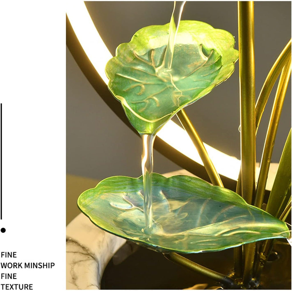 HIHELO Desktop Fountain Tabletop Fountain Indoor Lotus Leaf Leisure Fountain Tabletop Waterfall Decorative Fountain with Round Scene Lights Water Fountain Outdoor