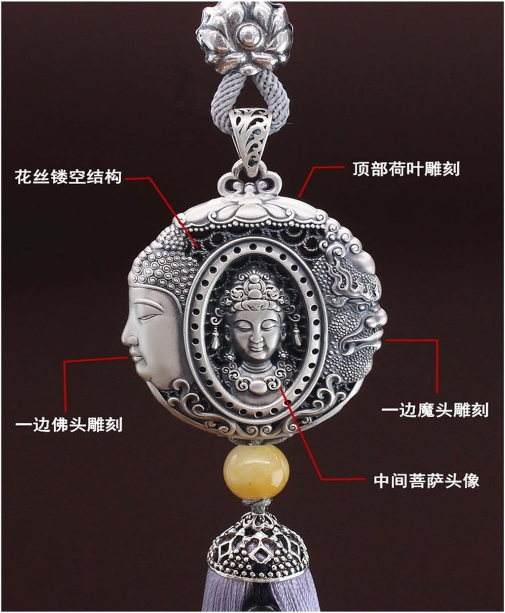 TITIZA Car Interior Good Luck Pendant Car Rearview Mirror Pendant 999 Sterling Silver Peace of Mind Between A Car Charm Car Accessories (Color : 1#)
