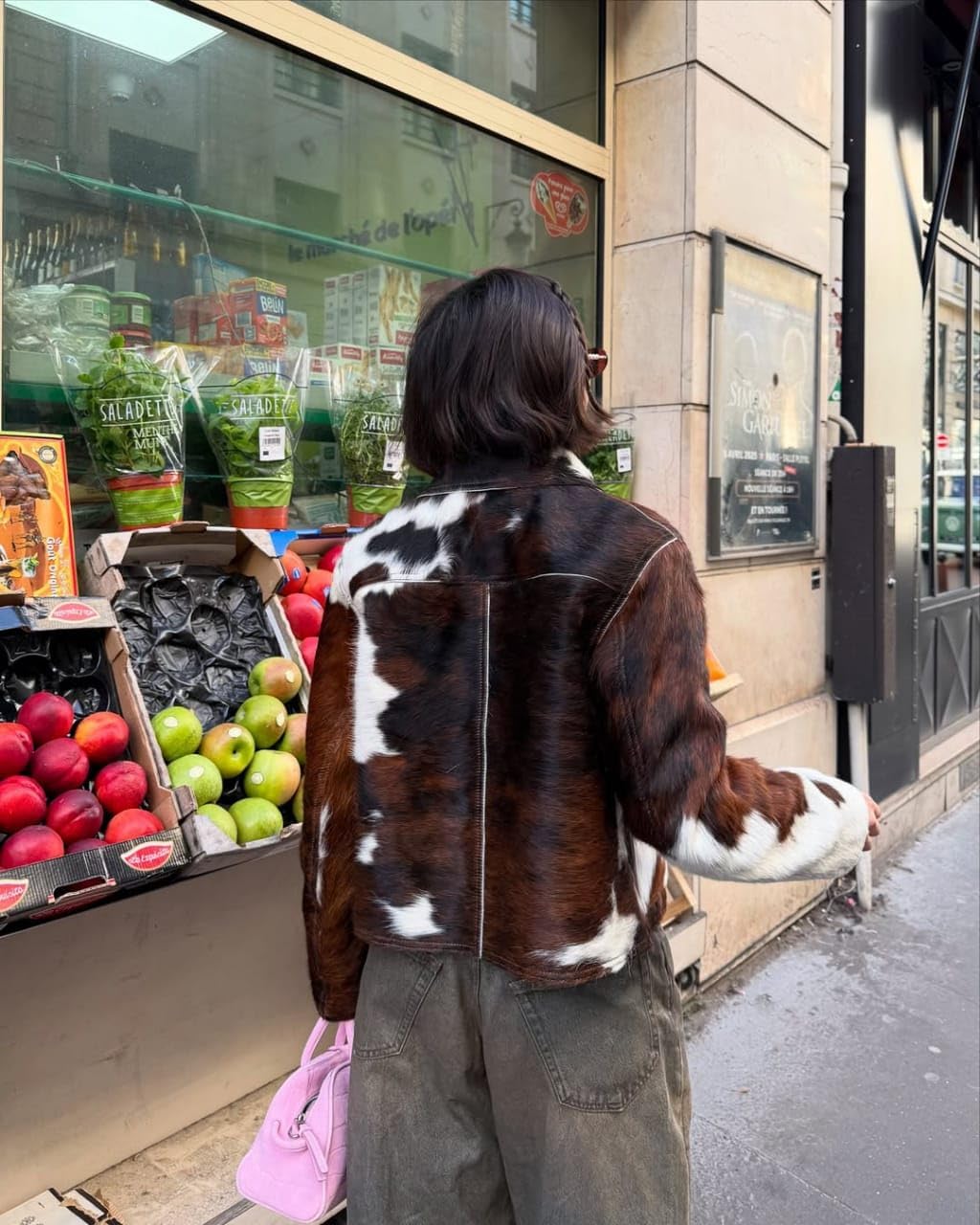 Women's Retro Style Classic Wear Stylish Genuine Cowhide Leather Natural Hair-On Cow Skin Fashion Coat Jacket