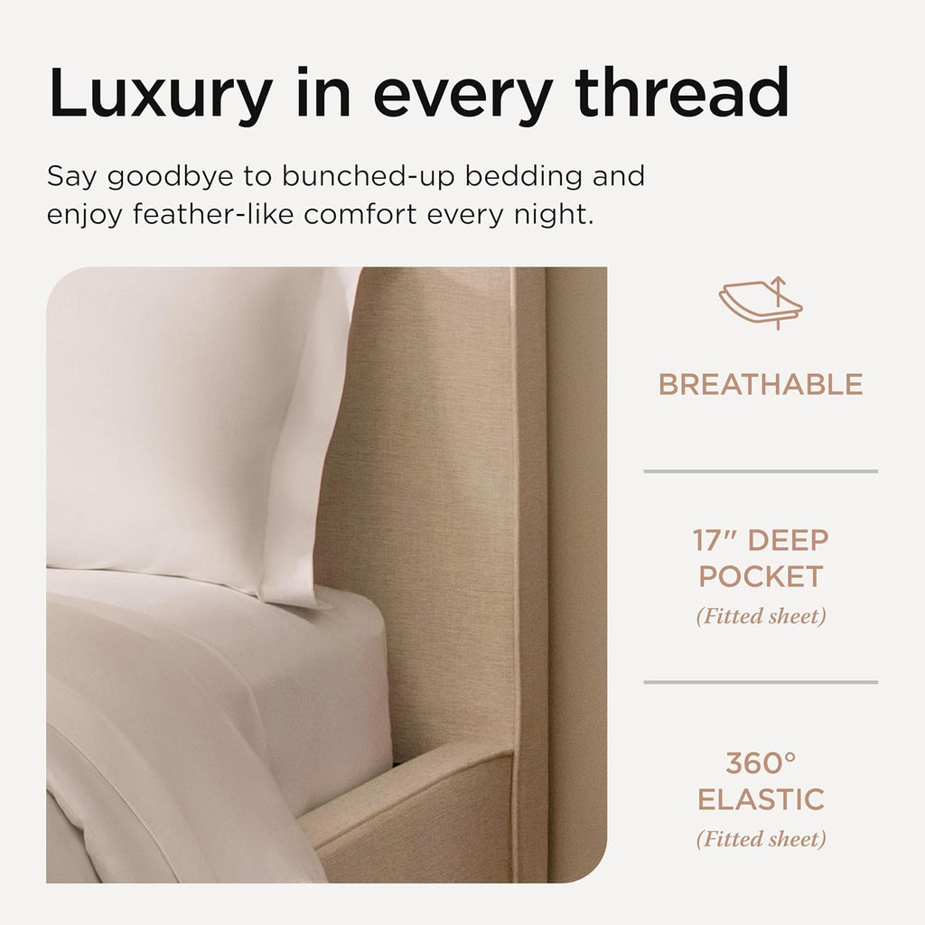 Threadmill Luxury Supima Queen Sheet Set, 1200 Thread Count 100% Cotton Sheets for Queen Size Mattress, 4 Pc Bed Sheets Queen Size Set, 5-Star Hotel Quality White Queen Sheets Elasticized Deep Pocket