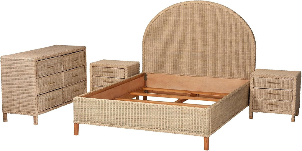bali & pari Lanica Sun-Bleached Braided Rattan Queen Size 4-Piece Bedroom Set