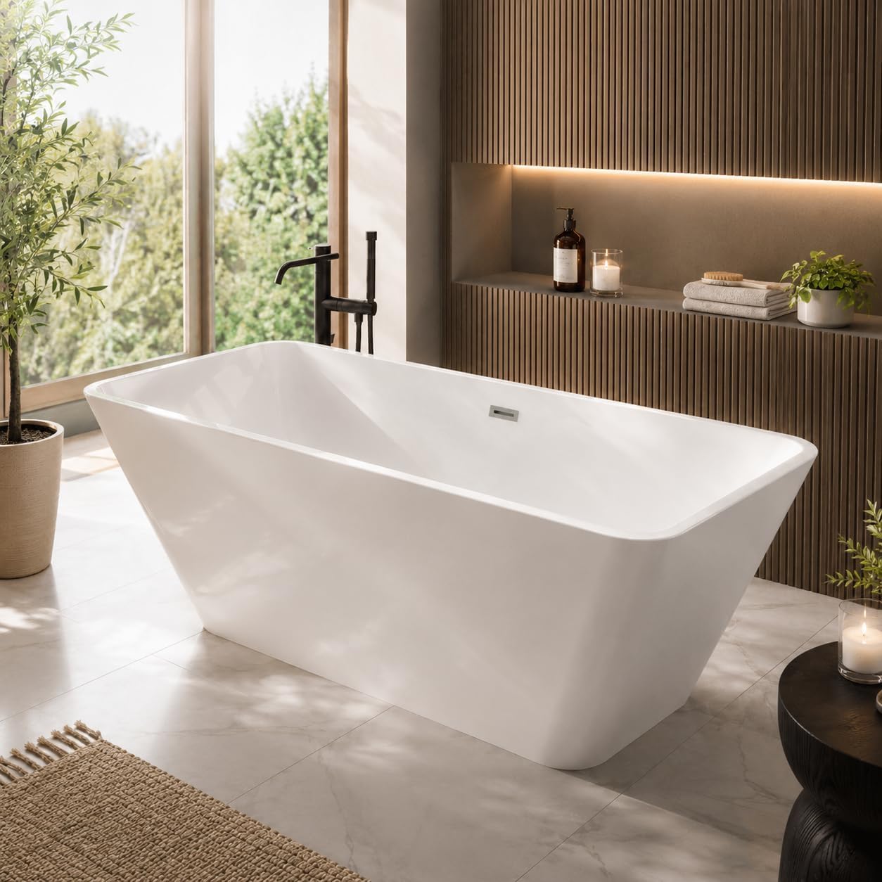 66' Freestanding Acrylic Soaking Tub,Large Freestanding Bathtub with Non-Slip Surface, Overflow and Drain Included, Freestanding Bathtub with Chrome Drain, Deep Stand-Alone Tub for Relaxing Home Spa