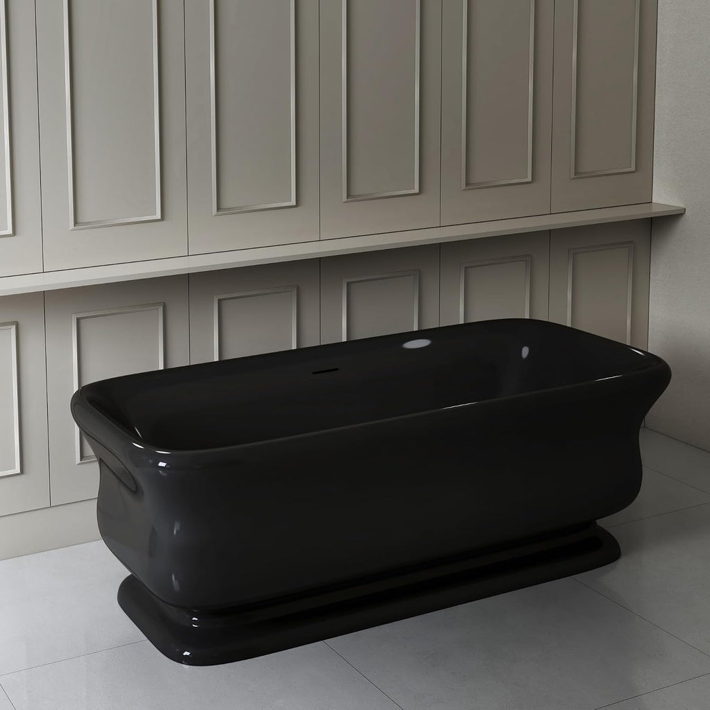 WOODBRIDGE 71 X 33.5 X 24.75' freestanding soaking bathtub with matte black drain included, Black WE006