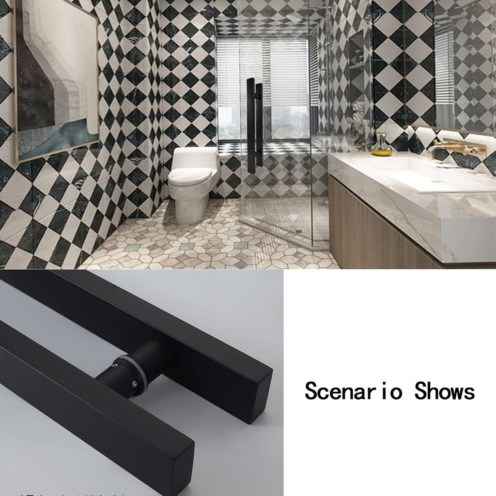 Polished Black Shower Sliding Door Handle Replacement,Push-Pull Glass Door Knob,800Mm Towel Bar,Durable Enclosure Accessory for Bathroom Upgrade-400mm