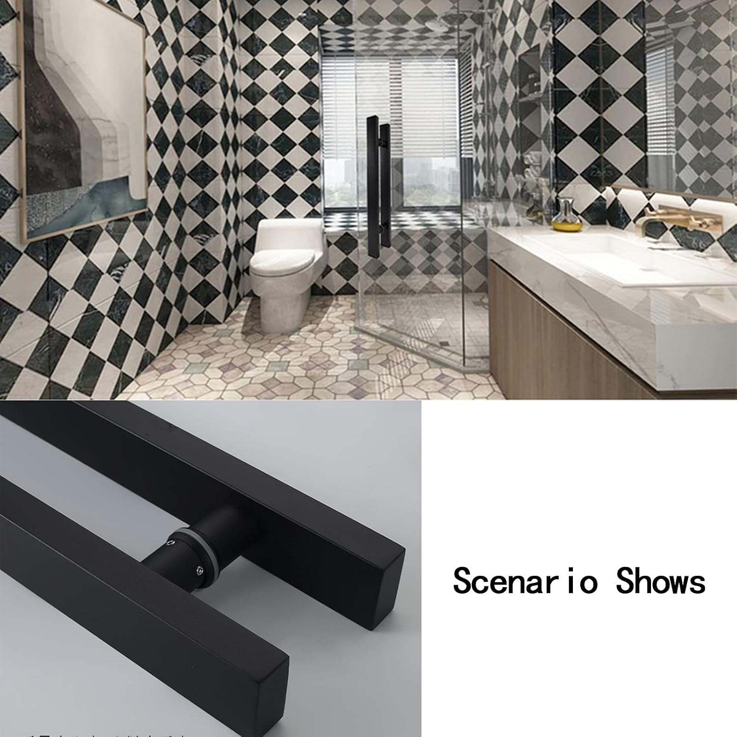 Polished Black Shower Sliding Door Handle Replacement,Push-Pull Glass Door Knob,800Mm Towel Bar,Durable Enclosure Accessory for Bathroom Upgrade-500mm