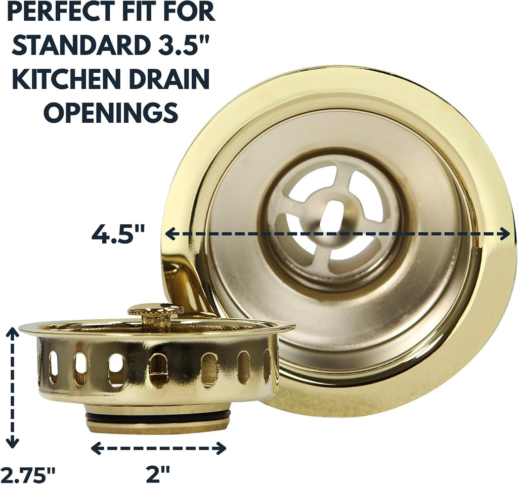 Nantucket Sinks 3.5 KDPB Kitchen Kit 3-1/2 PVD Coated Brass Sink Drain Assembly, Gold Color