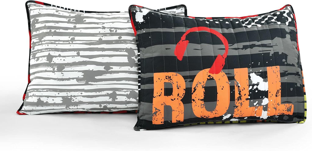 Lush Decor Rock N Roll Reversible 5 Piece Quilt Set, Full/Queen, Black