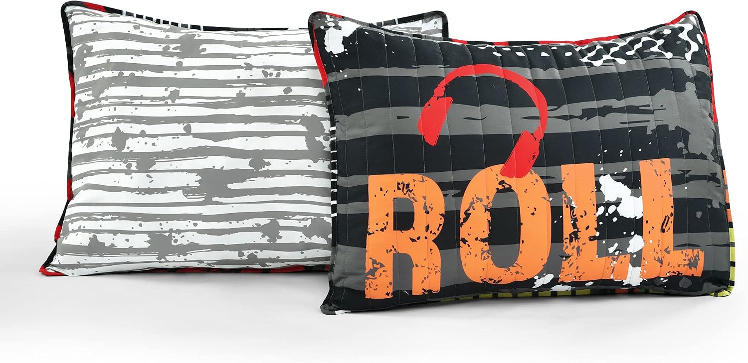 Lush Decor Rock N Roll Reversible 5 Piece Quilt Set, Full/Queen, Black