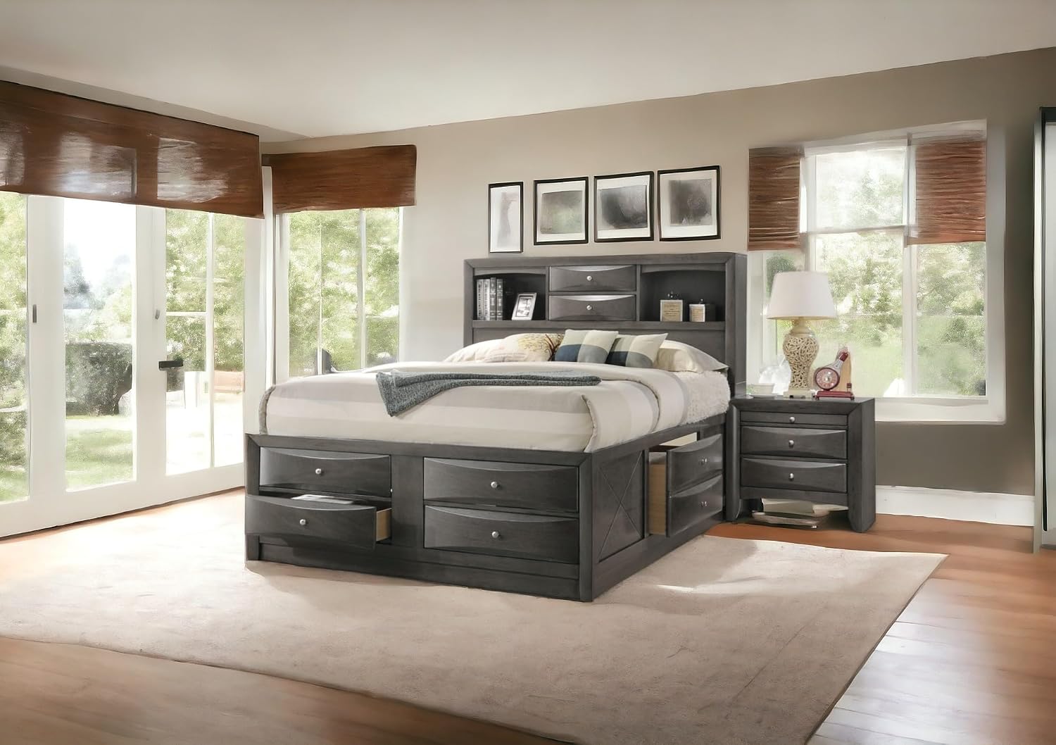 Acme Ireland Queen Wooden Captain's Bed with Storage Drawers in Gray Oak