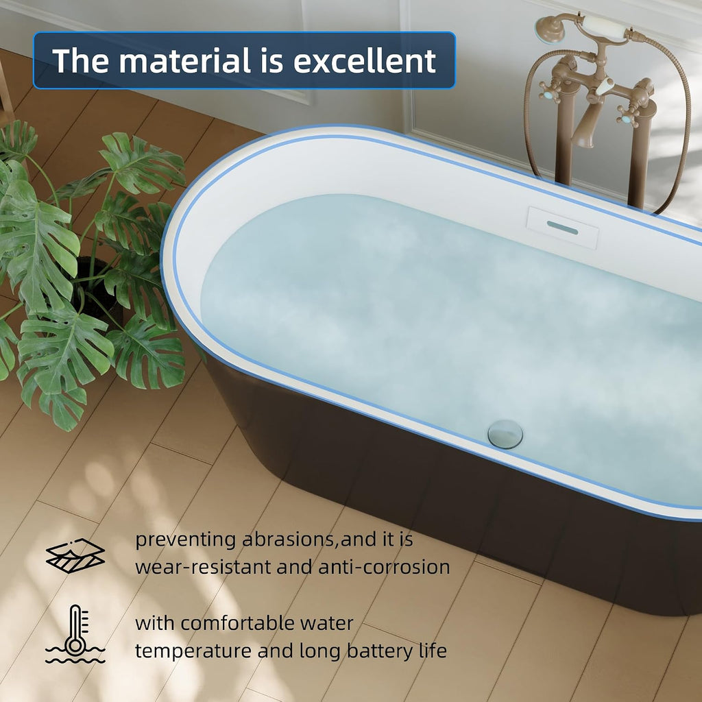 67'' Acrylic Freestanding Bathtub, Extra-Deep Soaking Free Standing Tub for Luxurious Bathing Experience, with Chrome Drain, for Main Bathroom, Black & White