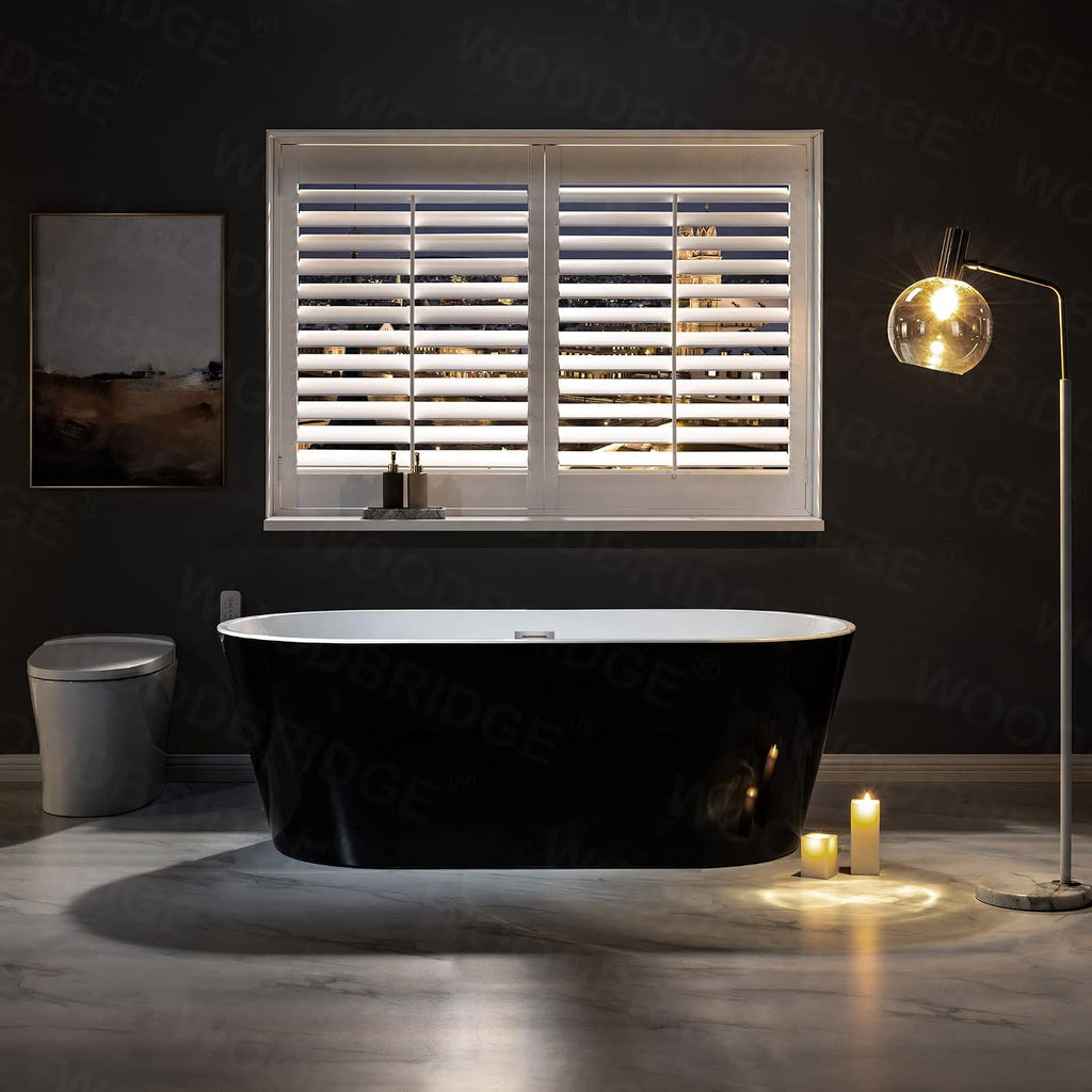 WOODBRIDGE 67' Acrylic Freestanding Bathtub Contemporary Soaking Tub, Black Acrylic(Brushed Nickel Drain/Overflow),BTA1813-BN
