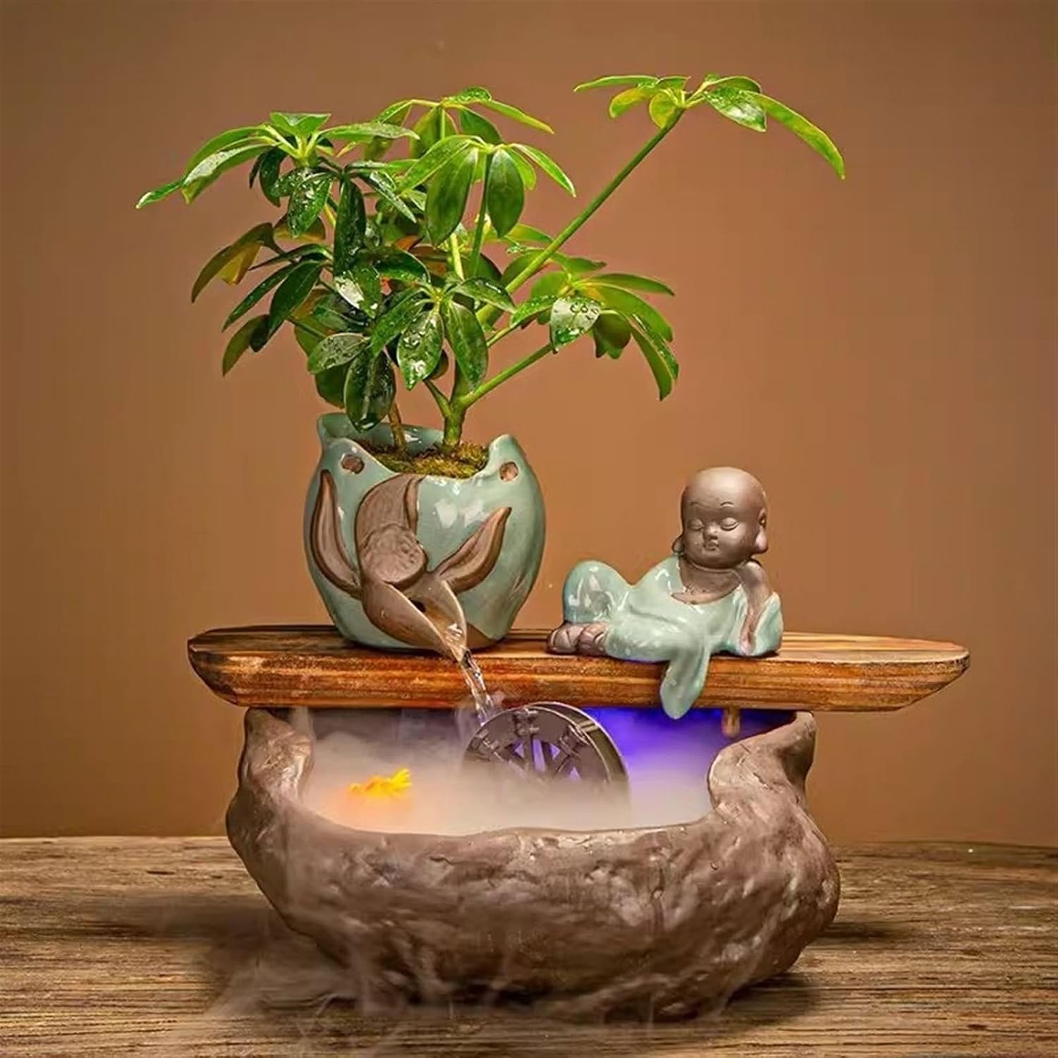 GLigeT Tabletop Fountain Water Ornaments Attract Wealth Home Office Desktop Fountain Small Fish Tank Decoration Business Housewarming Gift Water Fountain Decor