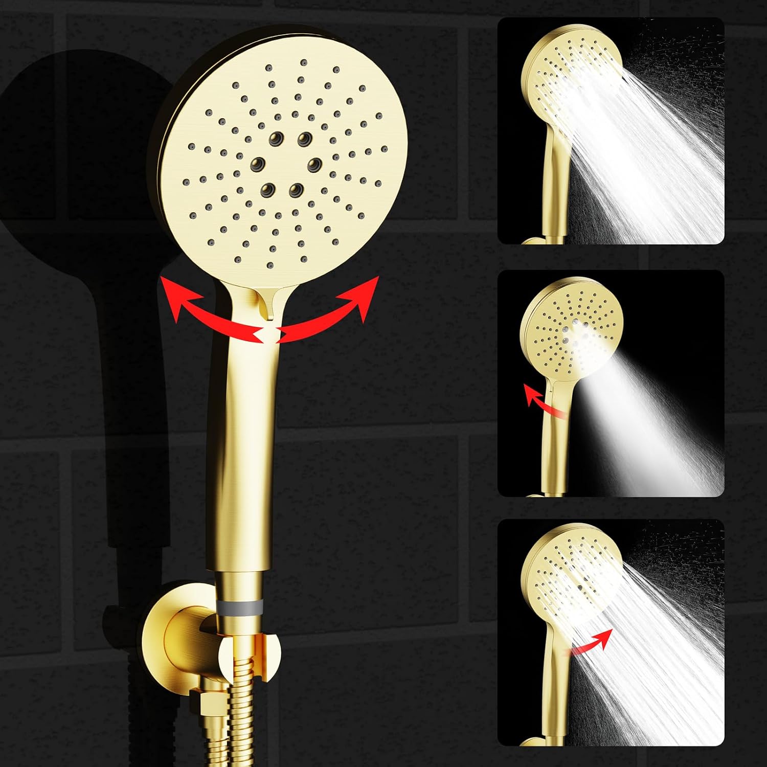 Shower Faucet Set Brass 8IN Rough-In Valve Body Trim Kit Rainfall Included Handle Accessories Complete 2 Functions with Rain Head and Handheld Bathroom Systems (8'', Brushed Gold)