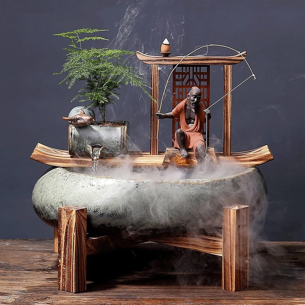 HIHELO Desktop Fountain Ceramic Water Device Desktop Decoration Fengshui Lucky Fountain Office Living Room Porch Tabletop Fountain Decoration Water Fountain Outdoor