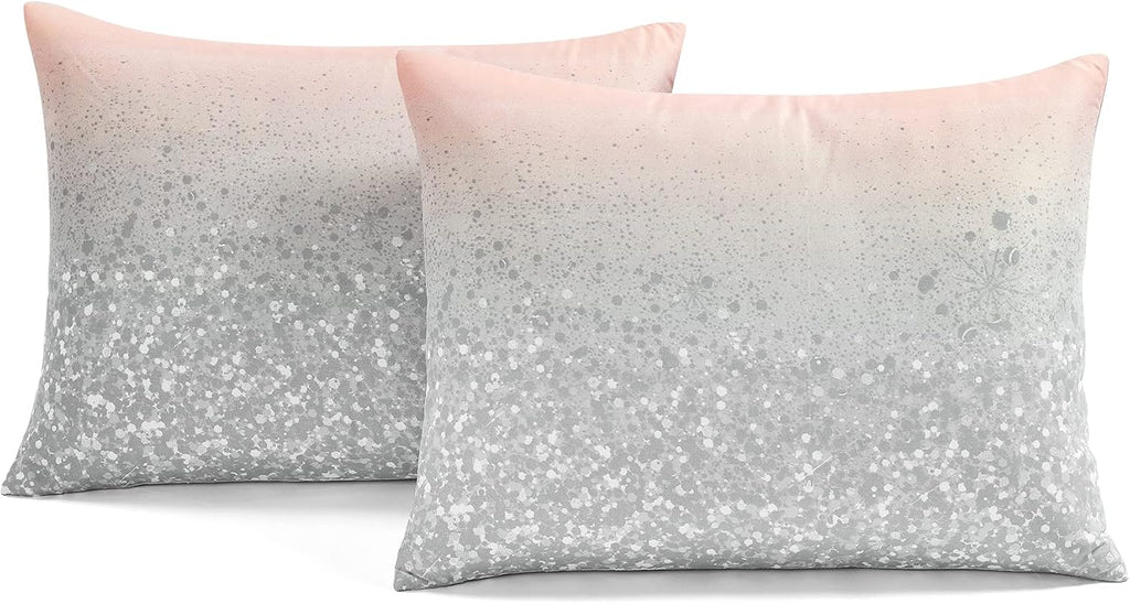 Lush Decor Glitter Ombre Metallic Print 5 Piece Comforter Set, Full/Queen, Blush & Gray