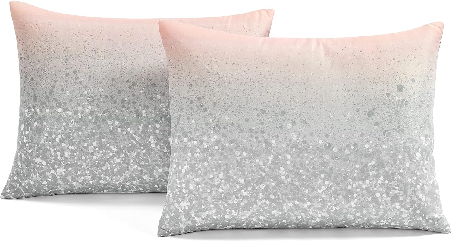 Lush Decor Glitter Ombre Metallic Print 5 Piece Comforter Set, Full/Queen, Blush & Gray