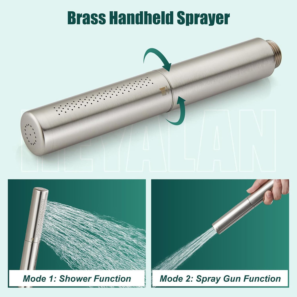 Heyalan Shower System Brushed Nickel Ceiling Mount 12 Inch Square Rain Shower Head 2 in 1 Handheld Shower Sprayer Rough in Valve Bathroom Rainfall Showerhead Combo Set