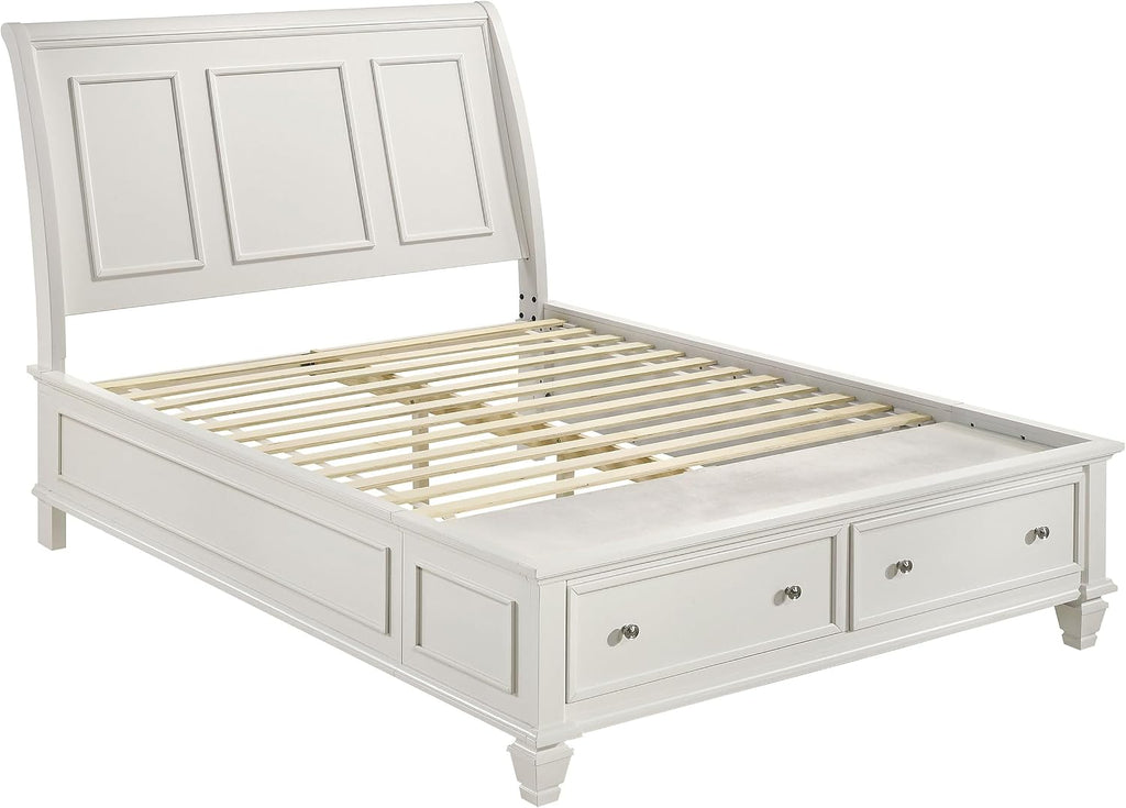 Coaster Home Furnishings Sandy Beach Coastal 4-Piece Bedroom Set Queen Size Storage Panel Bed Frame 57-inch Headboard Cream White 201309Q-S4