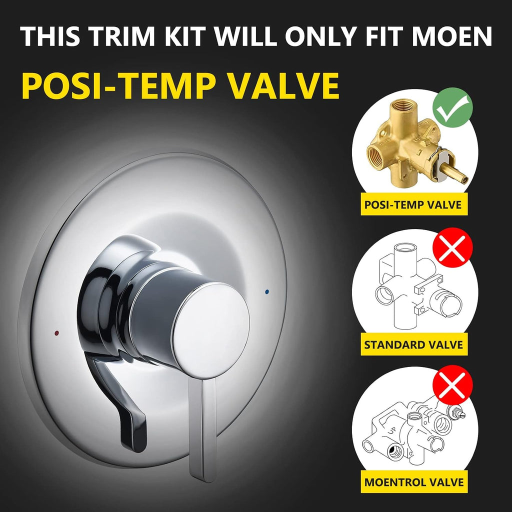Tearel Replacement for Moen Posi Temp Shower Valve and Trim Kit, Complete Set for Tub and Shower Faucet, Includes Valve Body, Handle, Escutcheon Plate, Tub Spout, Chrome