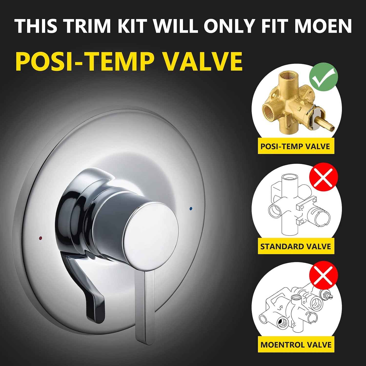 Tearel Replacement for Moen Posi Temp Shower Valve and Trim Kit, Complete Set for Tub and Shower Faucet, Includes Valve Body, Handle, Escutcheon Plate, Tub Spout, Chrome