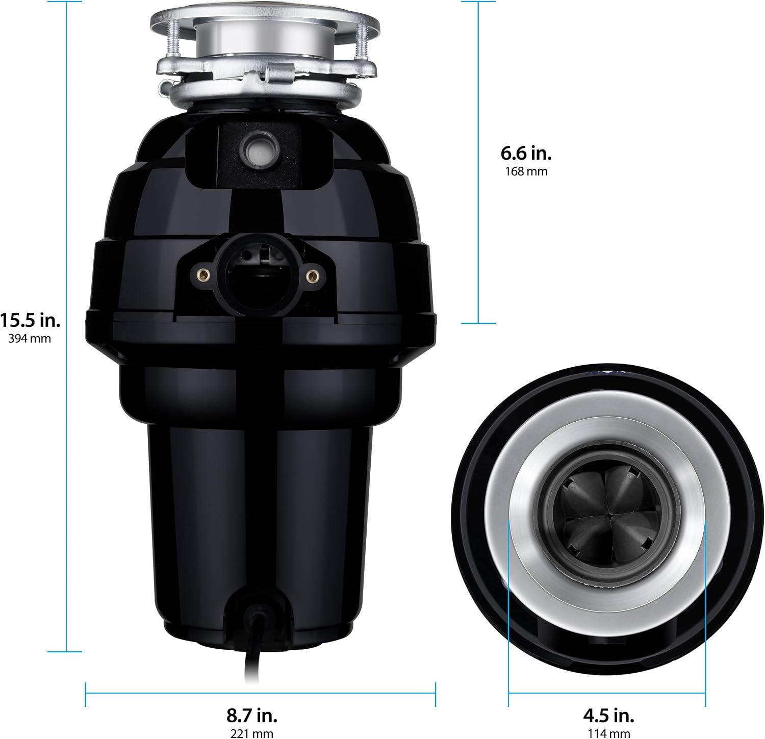 Waste Maid 10-US-WM-658-3B Garbage Disposal Anti-Jam Stainless Steel Food Waste Grinding System, 1-1/4 HP Premium, Black