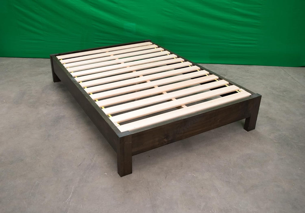 Farmhouse Wood Platform Bed Frame, Twin XL Size - Rustic & Modern Style, Brown Finish, Solid Pine, No Box Spring Needed, Amish Made in USA