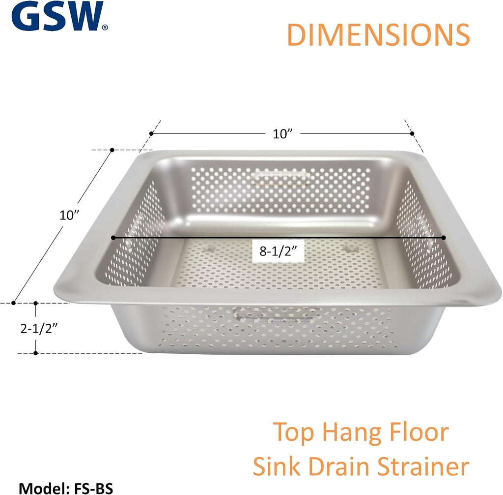 GSW Stainless Steel Floor Sink Drain Strainer 10'W x 10'L x 3'H - Perfect for Restaurant, Bar, Buffet (3' H SS x 4)