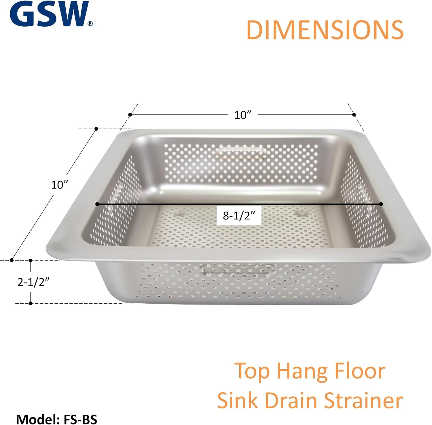 GSW Stainless Steel Floor Sink Drain Strainer 10'W x 10'L x 3'H - Perfect for Restaurant, Bar, Buffet (3' H SS x 4)