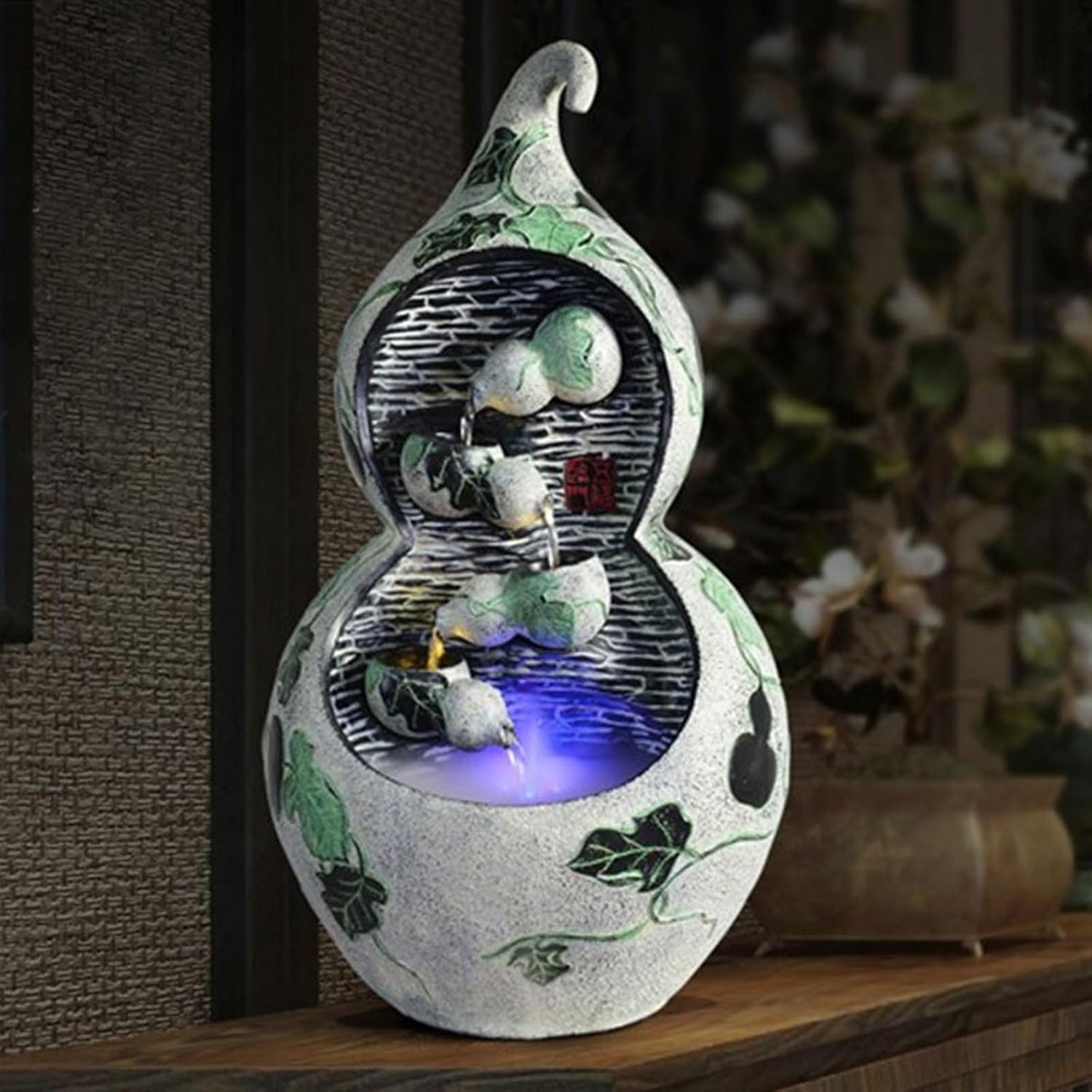 GLigeT Tabletop Fountain Creative Gourd Running Water Ornaments Housewarming Water Fountain Feng Shui Wheel Living Room Entrance Desktop Jewelry Water Fountain Decor(Large)