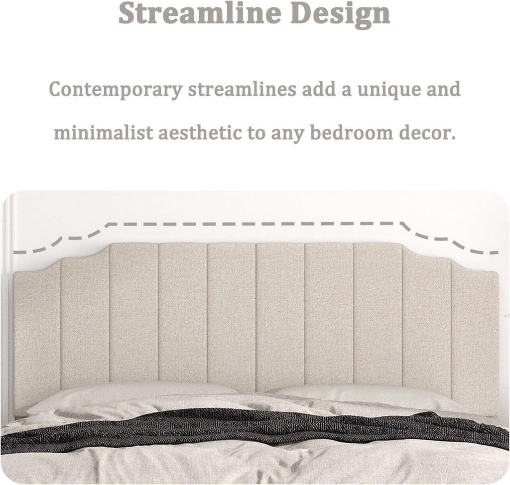 Befurtori King Size Headboard Only, Linen Wall Mounted Headboard King for Adjustable Bed Modern Upholstered Head Board Easy Assembly, Beige