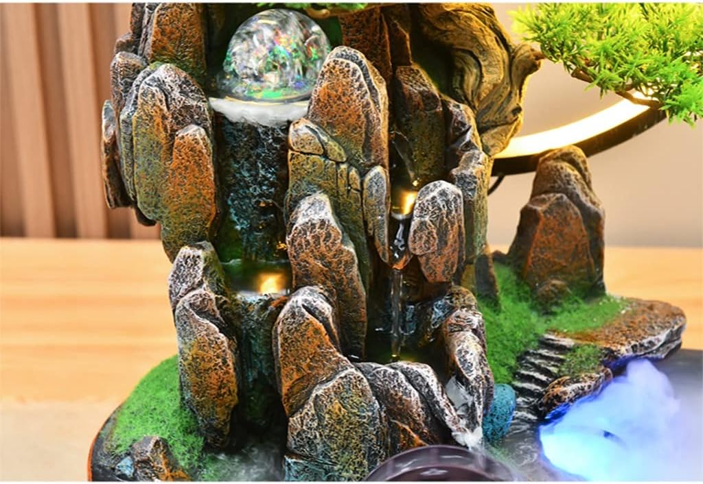 HIHELO Tabletop Fountain Tabletop Fountain Resin Alpine Flowing Water Fountain Living Room Decoration Waterscape Ornament Office Lucky Decoration Indoor Fountain (Color : Without Nebulizer)