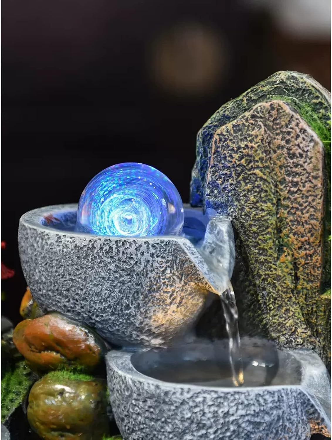 HIHELO Desktop Fountain Indoor Tabletop Fountain Waterfall Zen Meditation Indoor Waterfall Function with Automatic Pump Artificial Tree and Lighting Waterfall Water Fountain Outdoor (Size : Small)