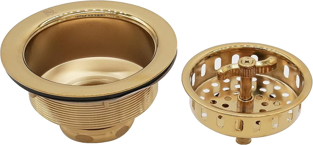 Westbrass CO2175-01 Combo Pack 3-1/2' Wing Nut Twist Style Large Kitchen Sink Basket Strainer and Waste Disposal Drain Flange with Stopper, Polished Brass