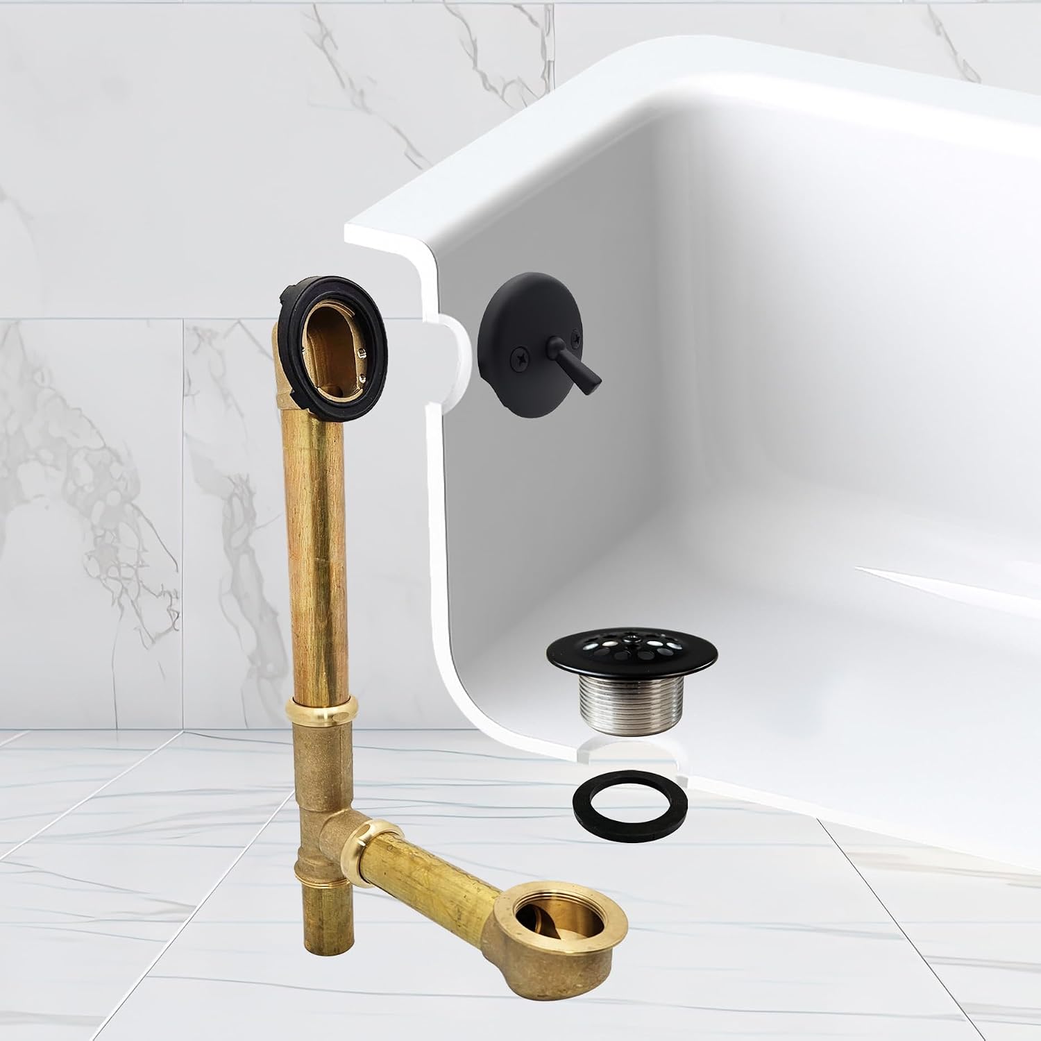 Westbrass A323-62 14' Bath Waste & Overflow Assembly with Trip Lever and Beehive Strainer Grid Drain, Matte Black