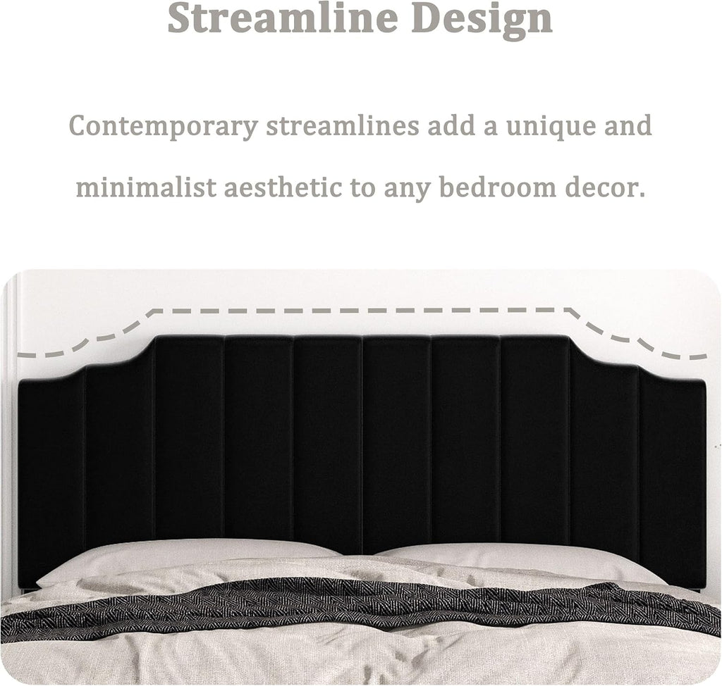 Befurtori King Size Headboard Only, Velvet Wall Mounted Headboard King for Adjustable Bed Modern Upholstered Head Board Easy Assembly, Black