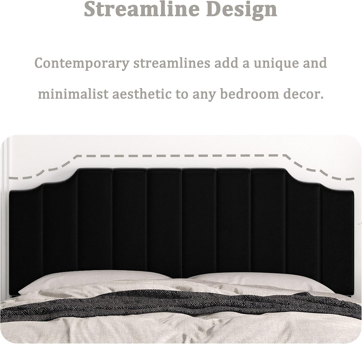 Befurtori King Size Headboard Only, Velvet Wall Mounted Headboard King for Adjustable Bed Modern Upholstered Head Board Easy Assembly, Black