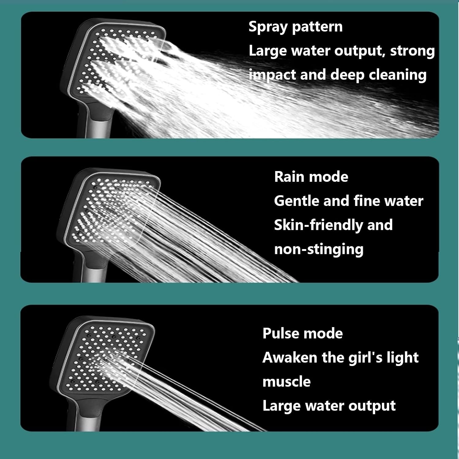 Shower set with lifting rod, shower set with three-speed square spray, bathroom shower set, with piano keys, booster spray gun, hidden drain, suitable for bathrooms, gyms, pet shops, hotels ( Color :
