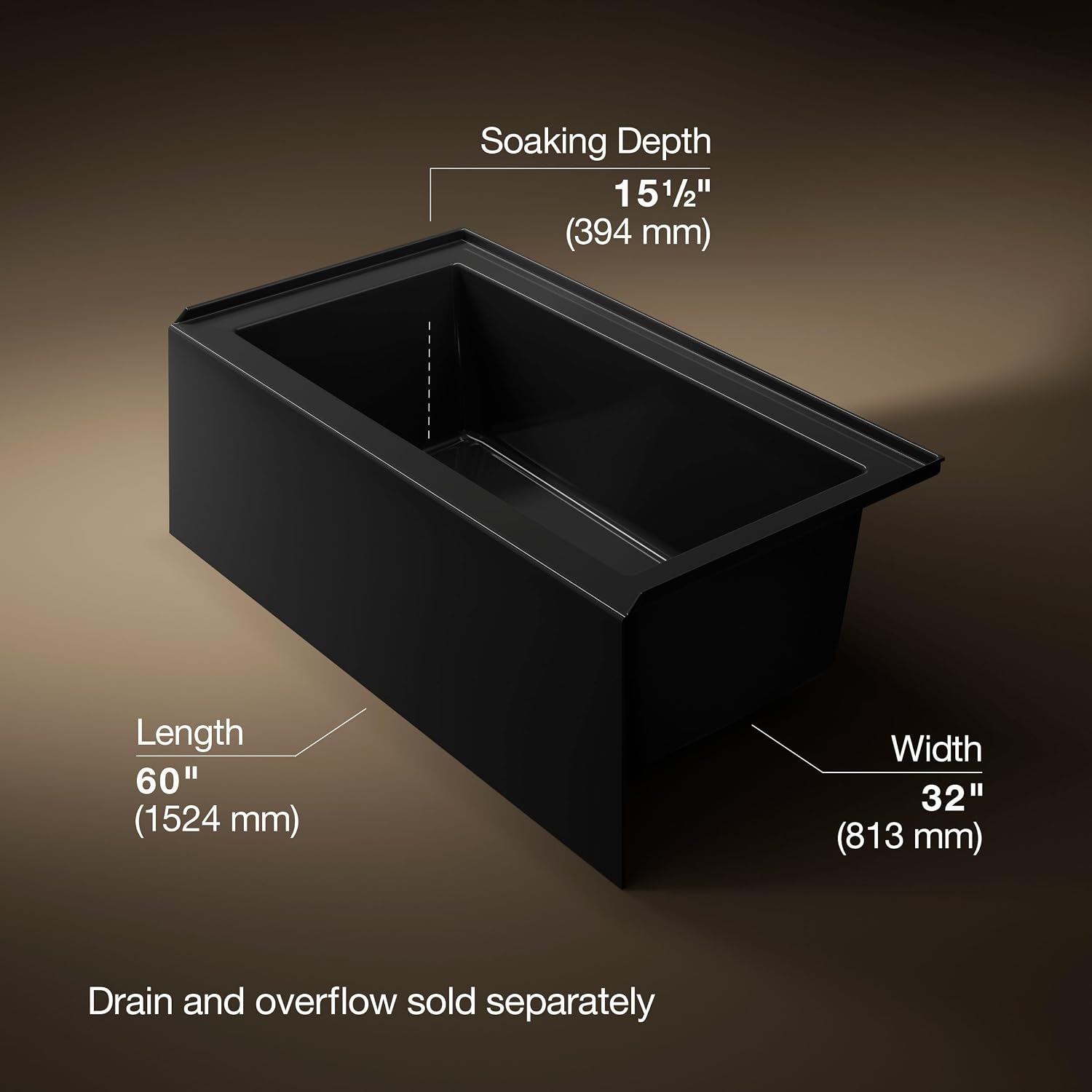 Kohler 1957-RA-7 Underscore® 60' x 32' alcove bath right drain, Black Black