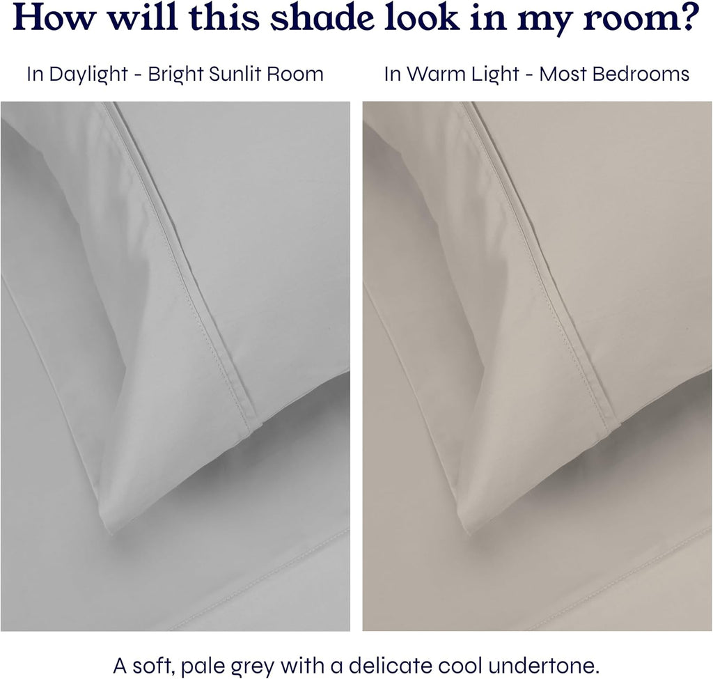 California Design Den Pack of 2 King Sheet Set 400 Thread Count 100% Cotton Sateen - Soft and Breathable Sheets, 2 Sets of Deep Pocket King Sheet Set Cotton - Light Grey
