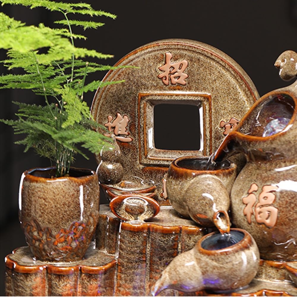GRFIT Indoor Fountain Tabletop Relaxation Fountain with Water Wheel, Decoration for Office Desk and Living Room Table Fountain