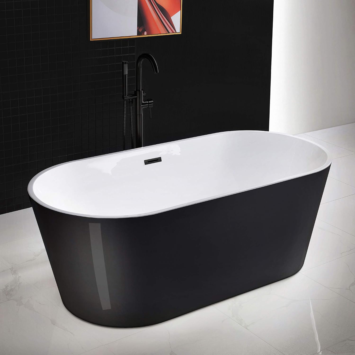 WOODBRIDGE 67' Freestanding Acylic Soaking Bathtub with White, Drain and Overflow in Matte, BTA1813-MB-Drain &O, Matte Black