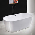 WOODBRIDGE 67' Acrylic Freestanding Bathtub Contemporary Soaking White Tub with Matte Black Overflow and Drain，B0013-MB